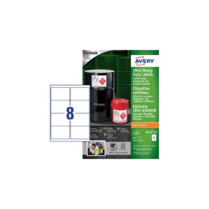 Etichette in Teslin Bianco Avery Laser/Inkjet 8 etichette per foglio 105x74 mm - B3427-50 (conf.50 fogli)