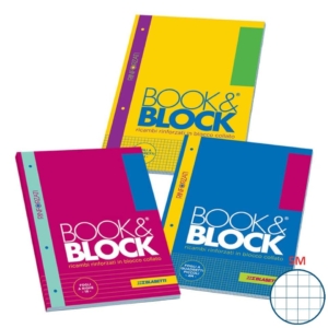 Blocco 40 fogli A4 collato lato lungo - forati e rinforzati - 80g/m² Blasetti Book&Block quadretti 5M con margine