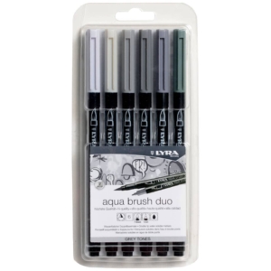 Pennarelli AQUA BRUSH DUO astuccio appendibile Lyra colori grey set - Doppia punta (conf.6)