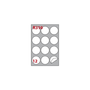 Etichette Bianche rotonde permanenti Copiatabu R310 laser/inkjet - 12 etichette per foglio - Markin Ø60 mm (conf.100 fogli)