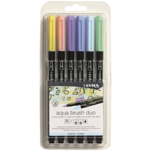 Pennarelli AQUA BRUSH DUO astuccio appendibile Lyra colori pastel - Doppia punta (conf.6)