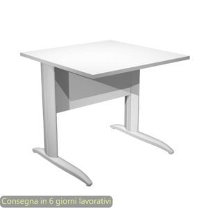 Scrivania piano Bianco 80x80xh.72 cm gamba a L in metallo Grigio alluminio linea Presto Artexport - 001K2/3/AA