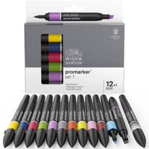 Pennarelli doppia punta Promarker Winsor&Newton Promarker Colori Assortiti + pennarello blender (set 12 pezzi)
