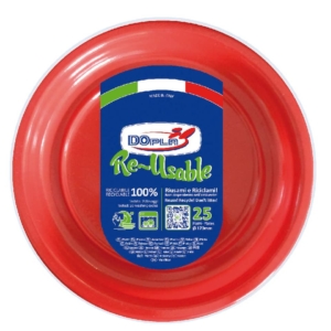 Piatti frutta Rosso in polistirene h.18 mm Dopla Reusable Ø170 mm (conf. da 25 piatti)
