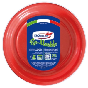 Piatti piani Rosso in polistirene h.19 mm Dopla Reusable Ø220 mm (conf.25)