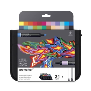 Set Pennarelli Art&illustration Winsor&Newton Promarker doppia punta fine-scalpello 2,5-0,5mm - Colori Assortiti + blender (conf.24)