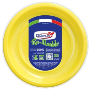 Piatti frutta Gialli in polistirene h.18 mm Dopla Reusable Ø170 mm 11754 (conf.25)
