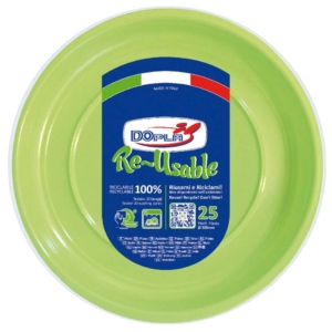 Piatti fondi Verde acido in polistirene h.32 mm Dopla Reusable Ø205 mm - 11744 (conf.25)