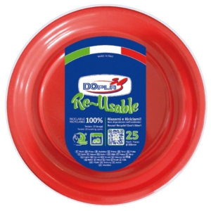 Piatti fondi Rosso in polistirene h.32 mm Dopla Reusable Ø205 mm (conf.25)