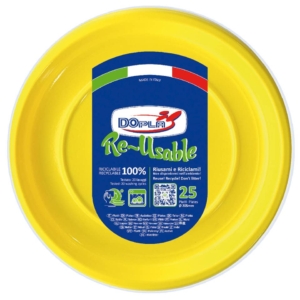 Piatti fondi Gialli in polistirene h.32 mm Dopla Reusable Ø205 mm (conf.25)