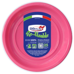 Piatti piani Fucsia in polistirene h.19 mm Dopla Reusable Ø220 mm 11749 (conf.25)