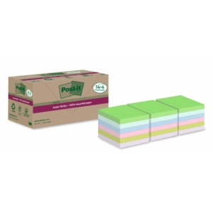 Foglietti riposizionabili Post-it®Super Sticky carta riciclata al 100% Assortiti 76x76 mm - 70 foglietti/blocchetto (conf.18 blocchetti)