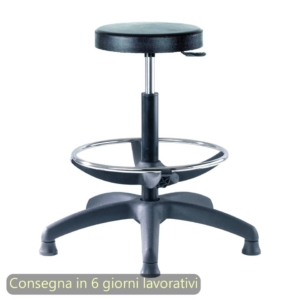 Sgabello tecnico Work 60 tondello in PU flessibile e lavabile Nero Seditaly alto con poggiapiedi regolabile LBDSF0000PU01