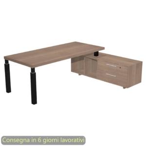 Scrivania manageriale Flora con mobile di servizio Noce arabis 195x170xH76,2 cm gamba sezione quadrata Nera