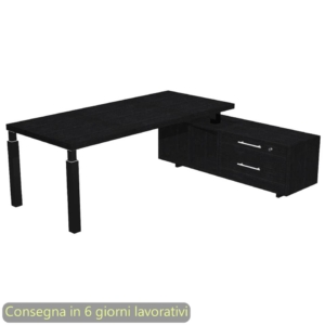 Scrivania manageriale Flora con mobile servizio Nero venato frassino 225x170xH76,2 cm gamba sezione quadrata Nera