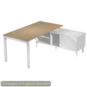 Scrivania piano Rovere 180x80xh.72,5 cm gamba a ponte in metallo Bianco piano Rovere - SOL180/C-AM