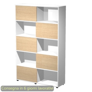Libreria alta Tetris 5 ripiani con ante scorrevoli 120x35xh.190,6 cm Artexport Bianco/Rovere - 17060/3C