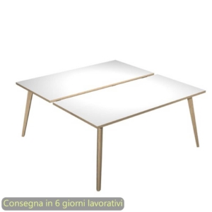 Scrivania bench doppia piano Bianco 160x166xh.74,4 cm gamba rastremata legno Rovere Woody Artexport - 6403B-DKA-3C-AQ