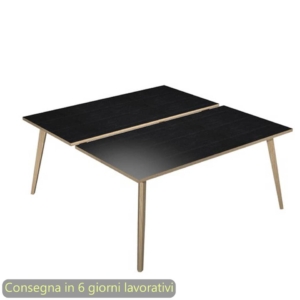 Scrivania bench doppia piano Nero venato frassino 160x166xh.74,4 cm gamba metallo tubolare Nero opaco Skinny Metal 6403B-DJA-8C-AQ