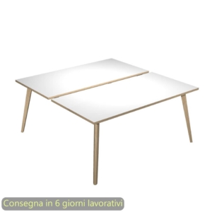 Scrivania bench doppia piano Bianco 120x80xh.74,4 cm gamba rastremata in legno Rovere Woody - 6404B-DKA-3C-AQ