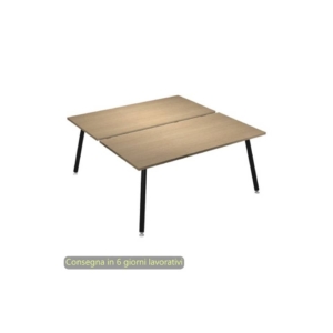 Scrivania bench doppia piano Rovere 180x166xh.74,4 cm gamba metallo tubolare Nero opaco Skinny Metal 6405B-DJA-C-AQ