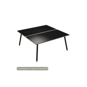 Scrivania bench doppia piano Nero venato frassino 140x166xh.74,4 cm gamba metallo tubolare Nero opaco Skinny Metal 6402B-DJA-8C-AQ