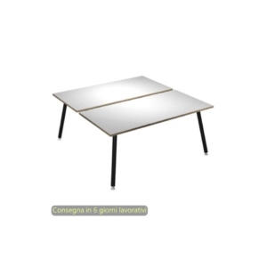 Scrivania bench doppia piano Bianco 160x166xh.74,4 cm gamba metallo tubolare Nero opaco Skinny Metal 6403B-DJA-3C-AQ