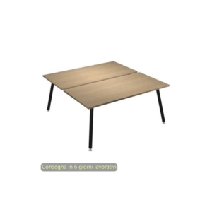 Scrivania bench doppia piano Rovere 160x166xh.74,4 cm gamba metallo tubolare Nero opaco Skinny Metal 6403B-DJA-C-AQ