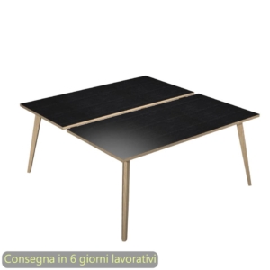 Scrivania bench doppia piano Nero venato frassino 140x166xh.74,4 cm gamba rastremata legno Rovere Woody Artexport - 6402B-DKA-8C-AQ