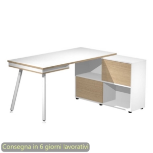 Scrivania su mobile contenitore Bianco e Rovere gamba tubolare in metallo Bianco 160x140xh.81,5 cm Maxi - 19130-DJ-3C-AN