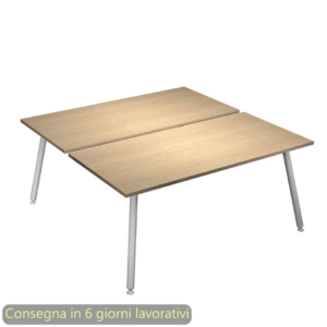 Scrivania bench doppia piano Rovere 180x166xh.74,4 cm gamba metallo tubolare Bianca Skinny Metal - 6405B-DJA-C-AN