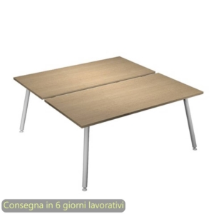 Scrivania bench doppia piano Rovere 140x166xh.74,4 cm gamba metallo tubolare Bianca Skinny Metal 6402B-DJA-C-AN