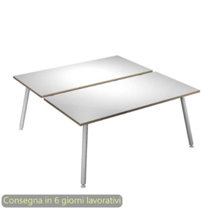 Scrivania bench doppia piano Bianco 140x166xh.74,4 cm gamba metallo tubolare Bianca Skinny Metal 6402B-DJA-3C-AN