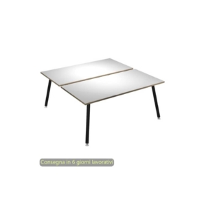 Scrivania bench doppia piano Bianco 180x166xh.74,4 cm gamba metallo tubolare Nero opaco Skinny Metal 6405B-DJA-3C-AQ