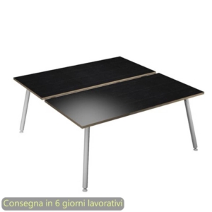 Scrivania bench doppia piano Nero venato frassino 140x166xh.74,4 cm gamba metallo tubolare Bianca Skinny Metal 6402B-DJA-8C-AN