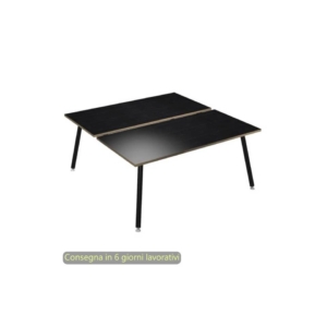 Scrivania bench doppia piano Nero venato frassino 180x80xh.74,4 cm gamba metallo tubolare Nero opaco Skinny Metal 6405B-DJA-8C-AQ
