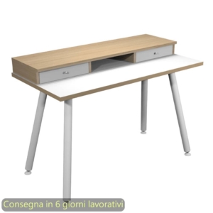 Scrivania gambe in metallo 120x60xh.74,4cm Bianco/Rovere Artexport con sopralzo con 2 cassetti - 207-DJB-AN