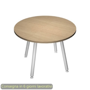 Tavolo riunione rotondo Skinny Metal Ø100xh.74,4 cm con 3 gambe metalliche Bianche Artexport piano Rovere - 6410-DJA-C-AN