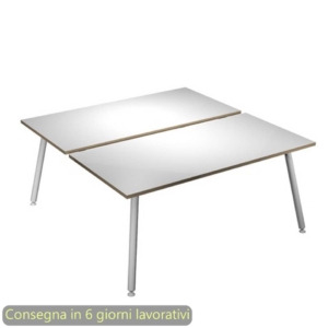 Scrivania bench doppia piano Bianco 160x166xh.74,4 cm gamba metallo tubolare Bianca Skinny Metal 6403B-DJA-3C-AN