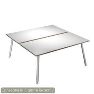 Scrivania bench doppia piano Bianco 180x166xh.74,4 cm gamba metallo tubolare Bianca Skinny Metal - 6405B-DJA-3C-AN