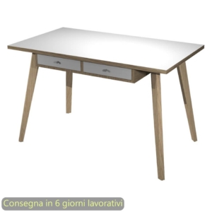 Scrivania gambe in legno 120x60xh.74,4cm Bianco/Rovere Artexport con sottopiano con 2 cassetti - 206-DKB-AQ