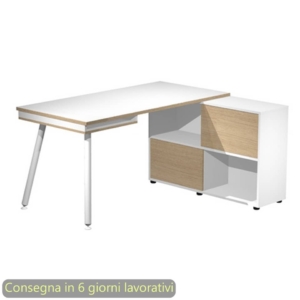 Scrivania su mobile contenitore Bianco e Rovere gamba tubolare in metallo Bianco 130x120xh.81,5 cm Maxi - 20080-DJ-3C-AN
