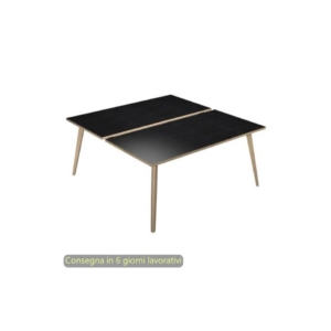Scrivania bench doppia piano Nero venato frassino 160x166xh.74,4 cm gamba rastremata legno Rovere Woody - 6403B-DKA-8C-AQ