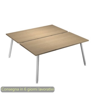 Scrivania bench doppia piano Rovere 120x166xh.74,4 cm gamba metallo tubolare Bianca Skinny Metal - 6404B-DJA-8C-AN