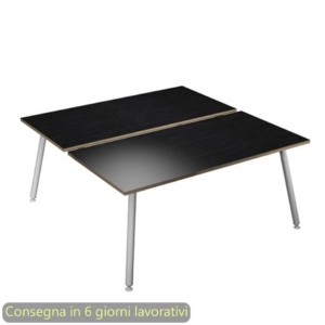Scrivania bench doppia piano Nero venato frassino 120x166xh.74,4 cm gamba metallo tubolare Bianca Skinny Metal - 6404B-DJA-8C-AN