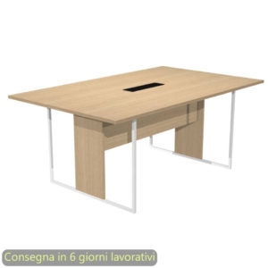 Tavolo riunioni con top access Nero 180x110xh.74,4 cm strutura in metallo Bianco Blade Artexport piano Rovere