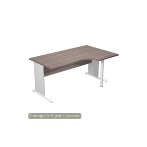 Scrivania angolare destra Frassino toscano 160x60/80/100xh.72 cm gamba a pannello Grigia e piede metallico Presto Compact