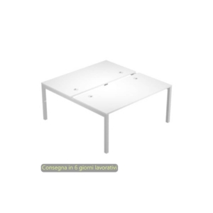 Scrivania bench doppia piano Bianco 140x168xh.72,5 cm gamba a ponte metallo Grigio Bridge Artexport - BENCH14/3-AA
