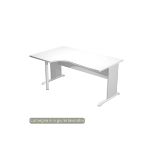 Scrivania angolare sinistra piano Bianco 160x60/80/100xh.72 cm gamba a pannello Grigia e piede metallico Presto Compact