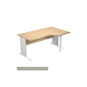 Scrivania angolare destra piano Rovere 160x60/80/100xh.72 cm gamba a pannello Grigia e piede metallico Presto Compact